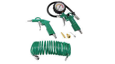 Пистолет ROCKFORCE для подкачки шин с манометром в комплекте с пистолетом обдувочным и шлангом 0-8.5Bar шланг 5м в блистере RF-STG-26K6