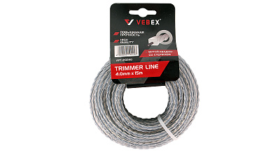 Леска для триммера VEBEX 4,0х15м витой квадрат со стержнем