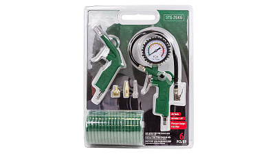 Пистолет ROCKFORCE для подкачки шин с манометром в комплекте с пистолетом обдувочным и шлангом 0-8.5Bar шланг 5м в блистере RF-STG-26K6